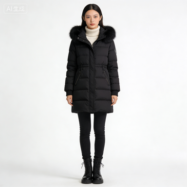 黑色中长款羽绒服